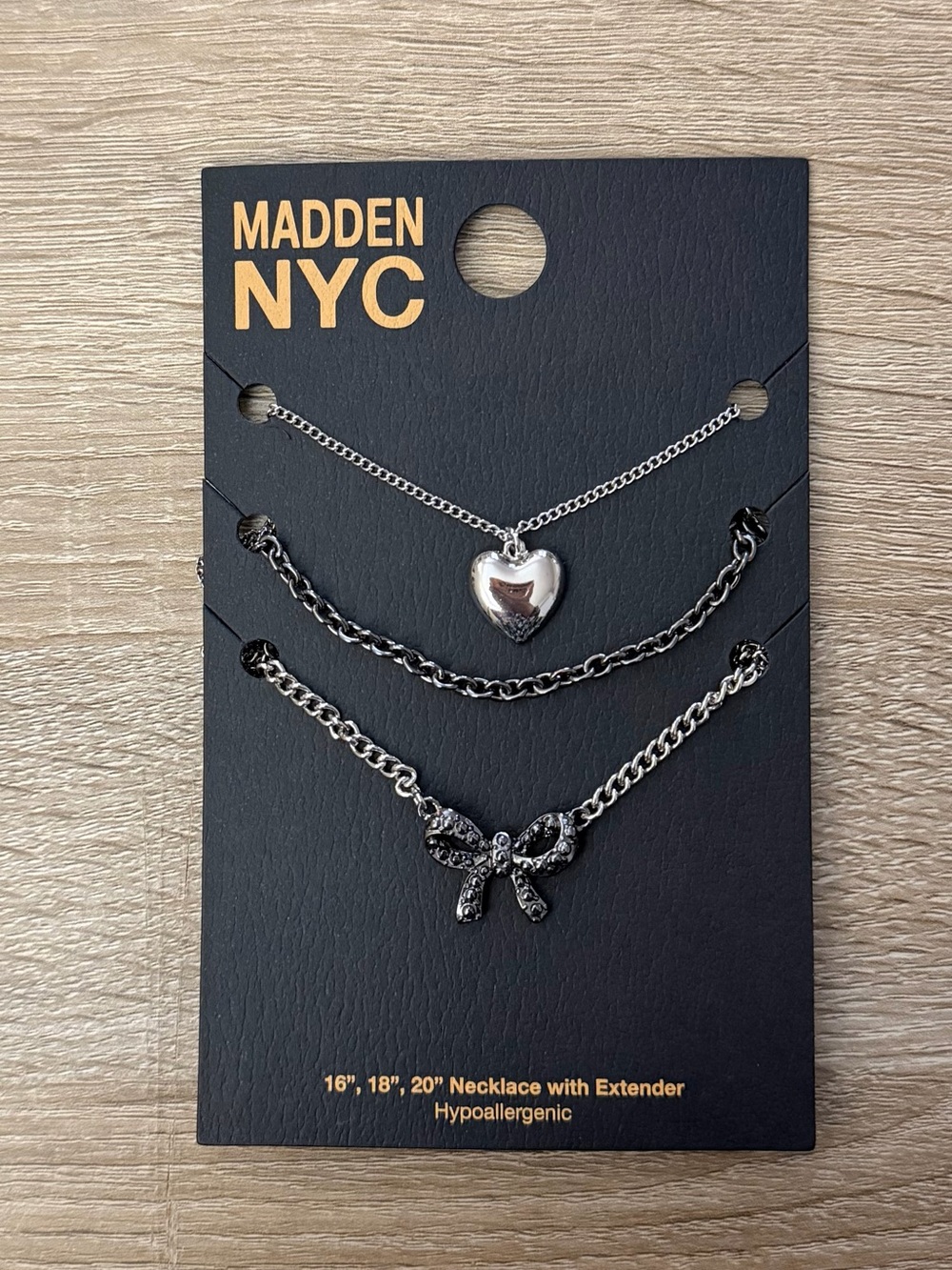 Madden NYC Heart & Bow Layered Necklace Set NWT